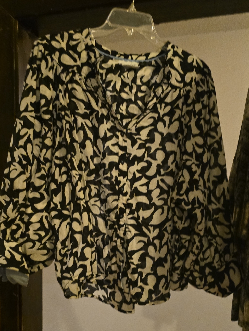 Anthropologie Black and Cream Botanical Button-Front Blouse